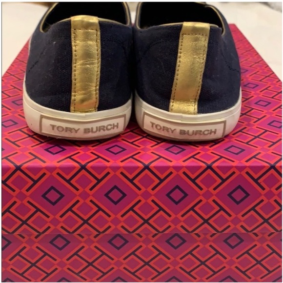 Tory Burch Navy Gold Flats , Size 8, Like New - Picture 3 of 4